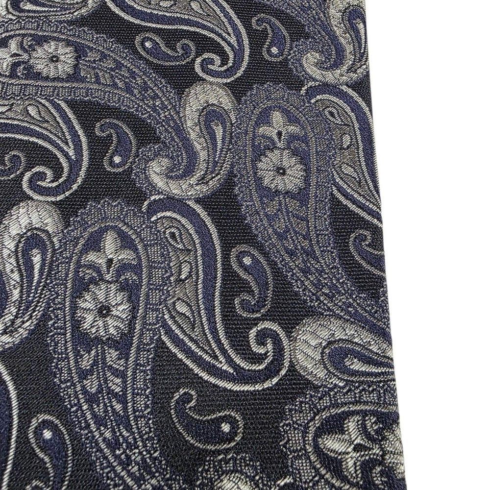 CANALI Paisley Silk Tie Black Silver Made in‎ Italy Men's Formal Luxury Power - Picture 8 of 12